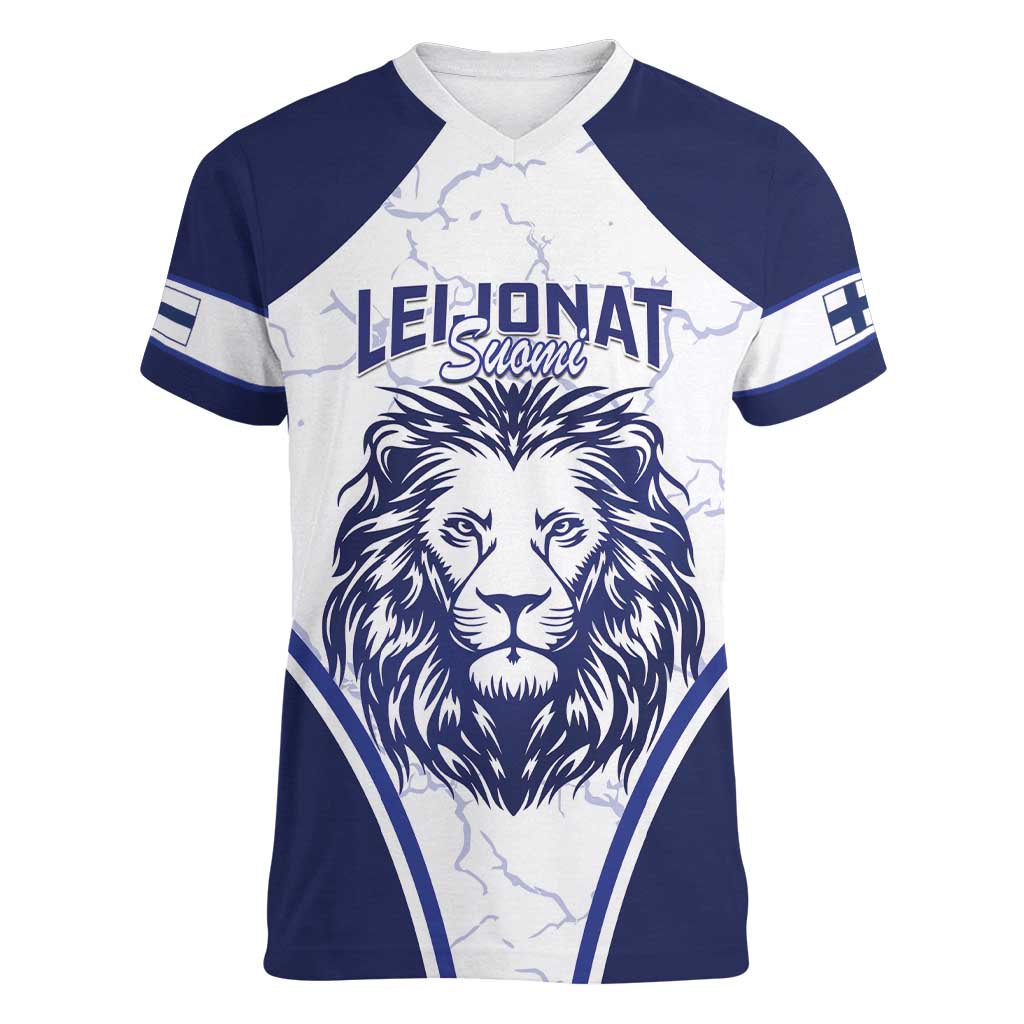 Custom Finland Ice Hockey Women V-Neck T-Shirt 2025 Go Champions Suomi Leijonat