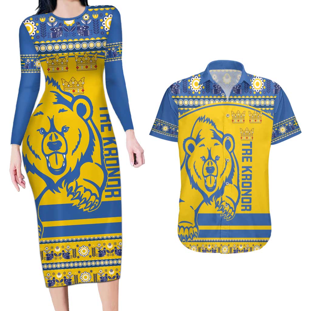 Custom Sweden Ice Hockey Couples Matching Long Sleeve Bodycon Dress and Hawaiian Shirt 2025 Go Champions Tre Kronor