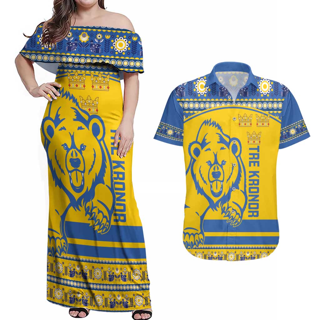 Custom Sweden Ice Hockey Couples Matching Off Shoulder Maxi Dress and Hawaiian Shirt 2025 Go Champions Tre Kronor