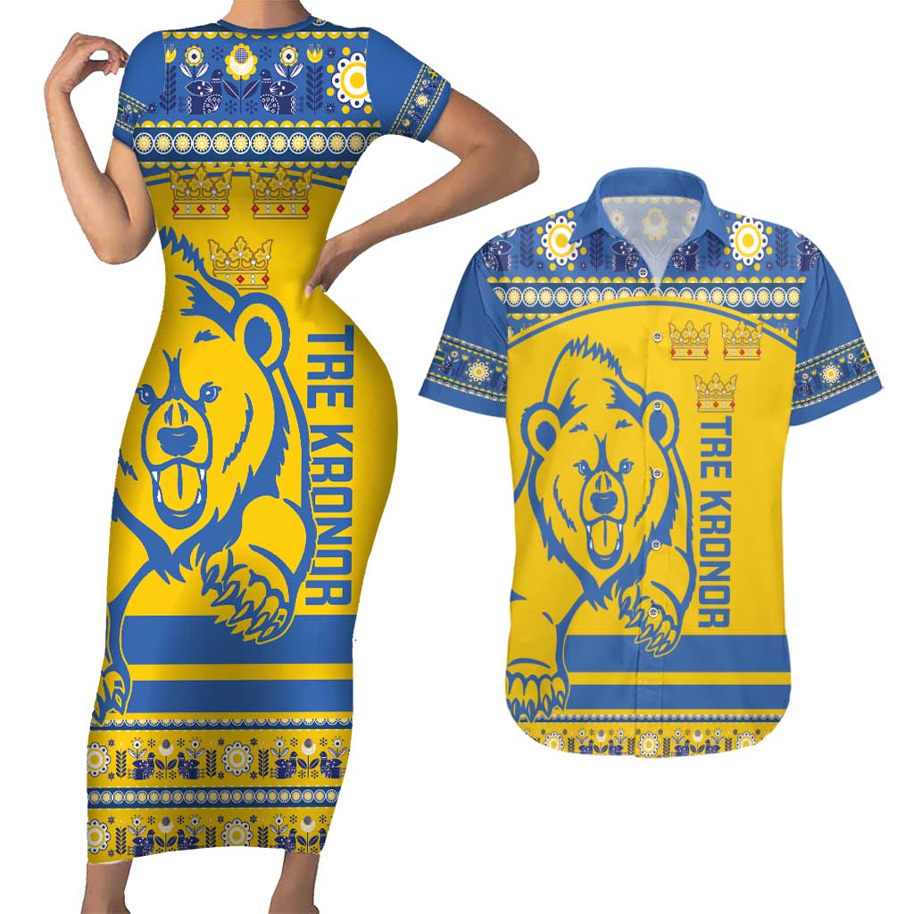 Custom Sweden Ice Hockey Couples Matching Short Sleeve Bodycon Dress and Hawaiian Shirt 2025 Go Champions Tre Kronor