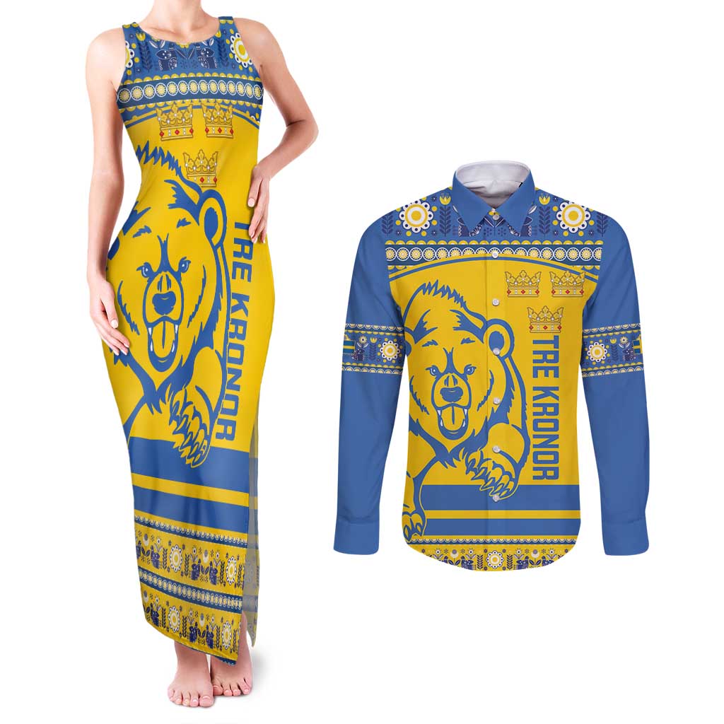 Custom Sweden Ice Hockey Couples Matching Tank Maxi Dress and Long Sleeve Button Shirt 2025 Go Champions Tre Kronor