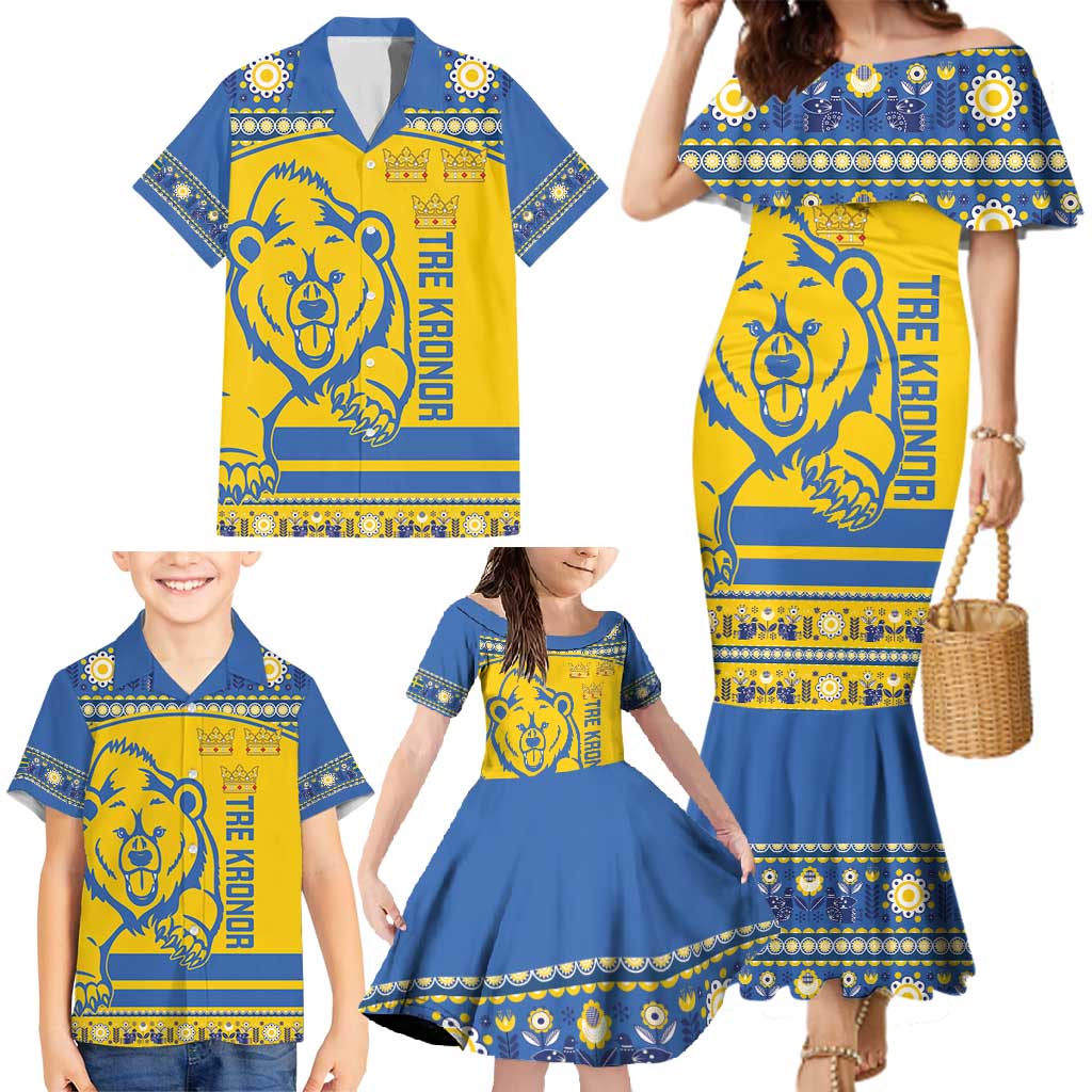 Custom Sweden Ice Hockey Family Matching Mermaid Dress and Hawaiian Shirt 2025 Go Champions Tre Kronor