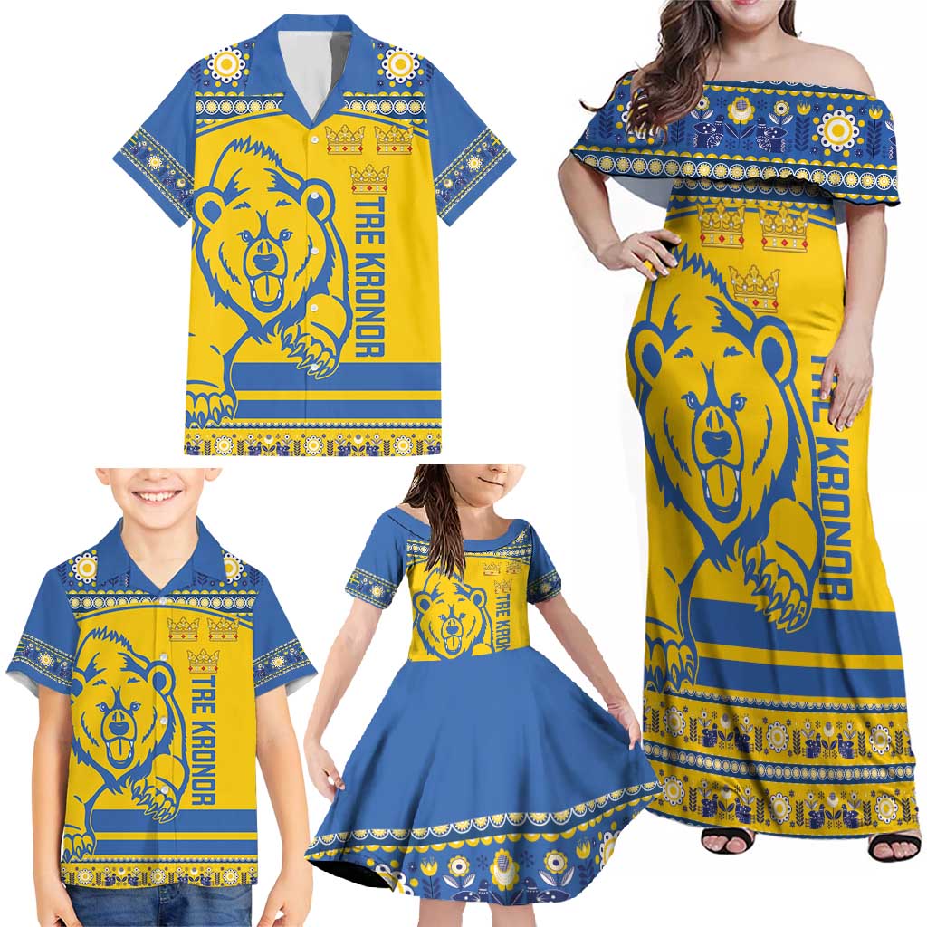 Custom Sweden Ice Hockey Family Matching Off Shoulder Maxi Dress and Hawaiian Shirt 2025 Go Champions Tre Kronor