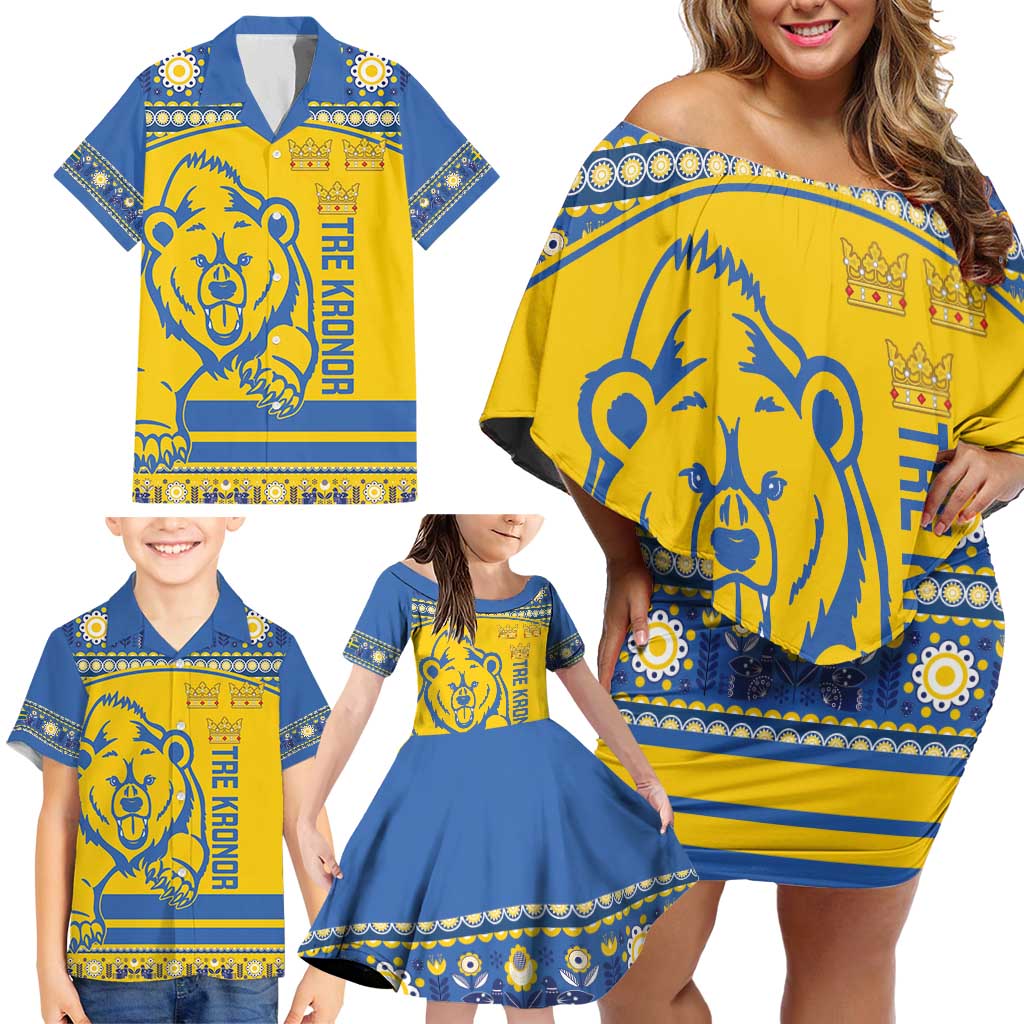 Custom Sweden Ice Hockey Family Matching Off Shoulder Short Dress and Hawaiian Shirt 2025 Go Champions Tre Kronor