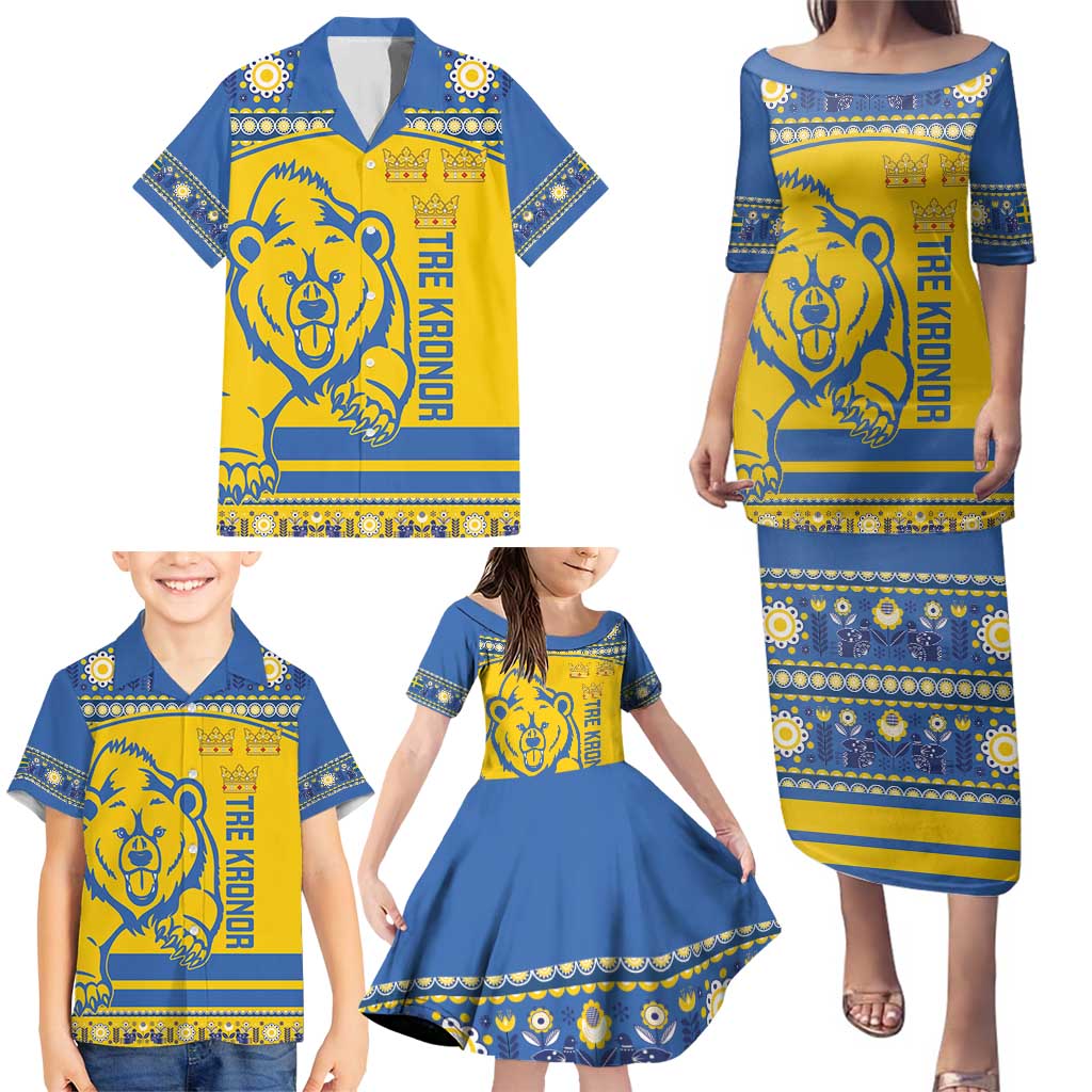 Custom Sweden Ice Hockey Family Matching Puletasi and Hawaiian Shirt 2025 Go Champions Tre Kronor