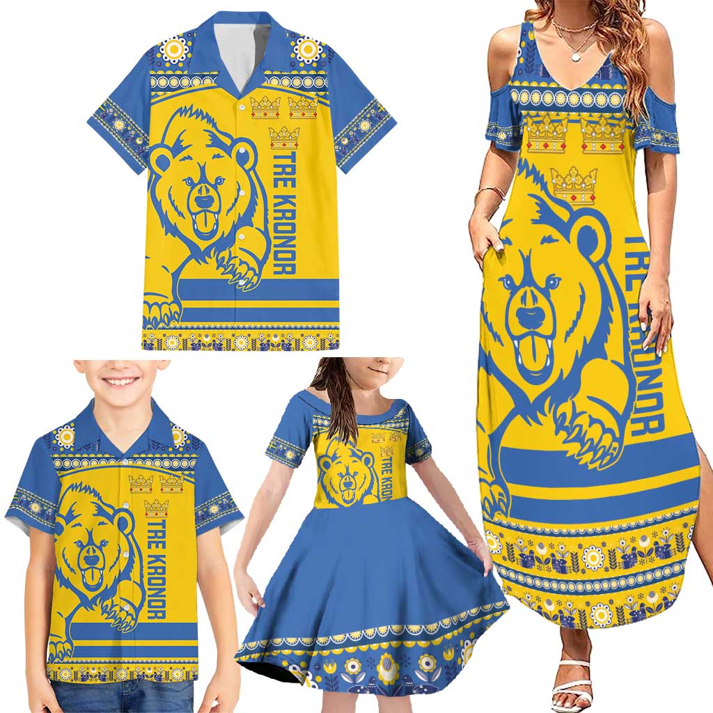 Custom Sweden Ice Hockey Family Matching Summer Maxi Dress and Hawaiian Shirt 2025 Go Champions Tre Kronor