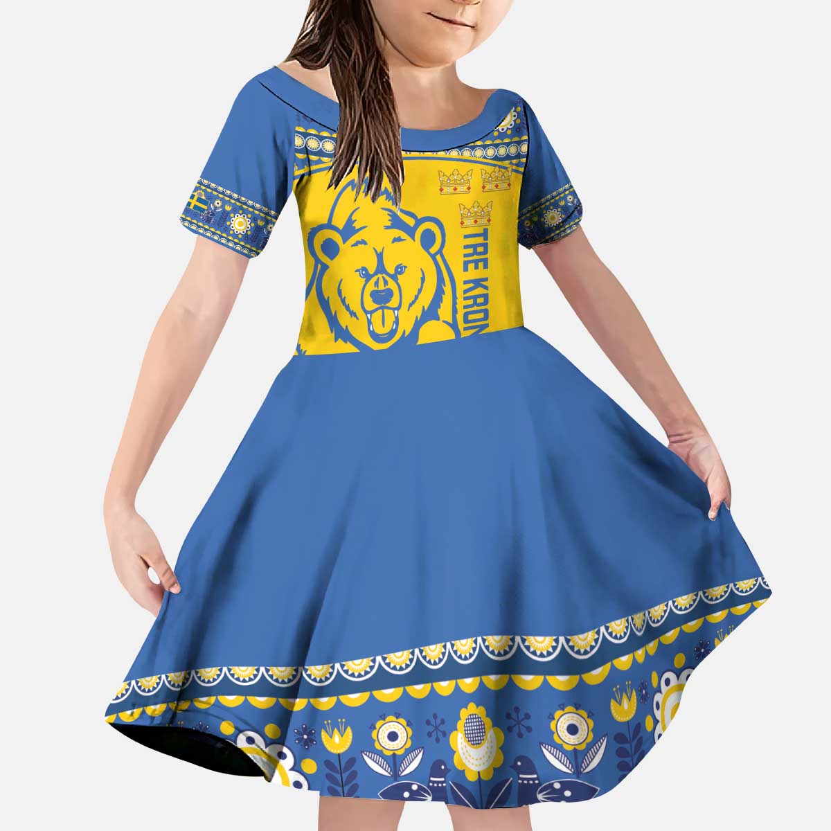 Custom Sweden Ice Hockey Kid Short Sleeve Dress 2025 Go Champions Tre Kronor