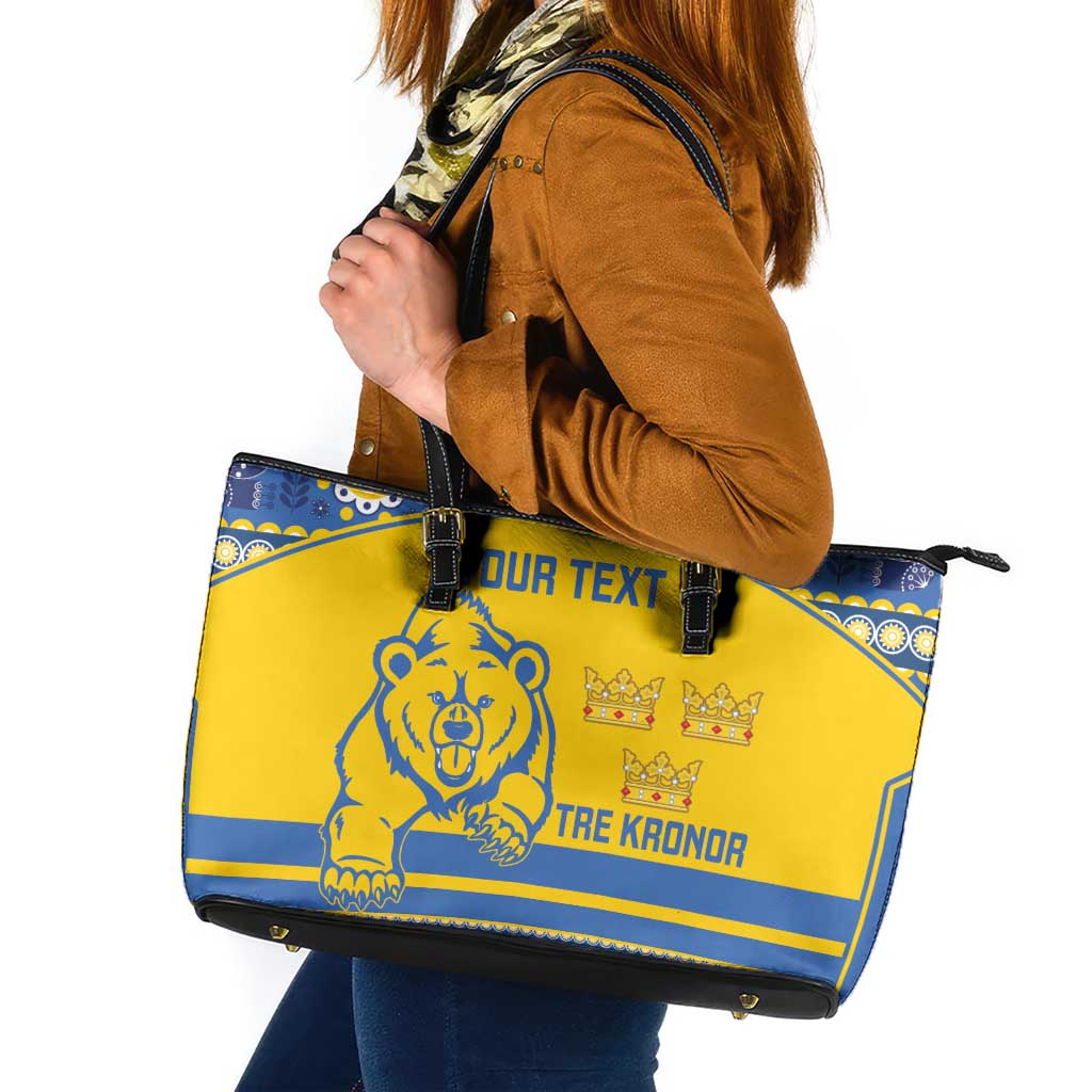 Custom Sweden Ice Hockey Leather Tote Bag 2025 Go Champions Tre Kronor