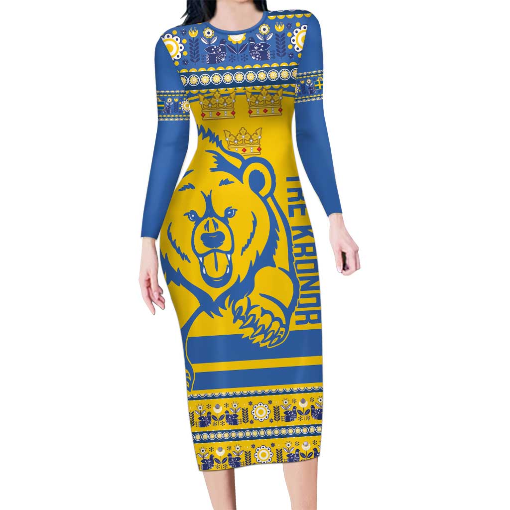 Custom Sweden Ice Hockey Long Sleeve Bodycon Dress 2025 Go Champions Tre Kronor