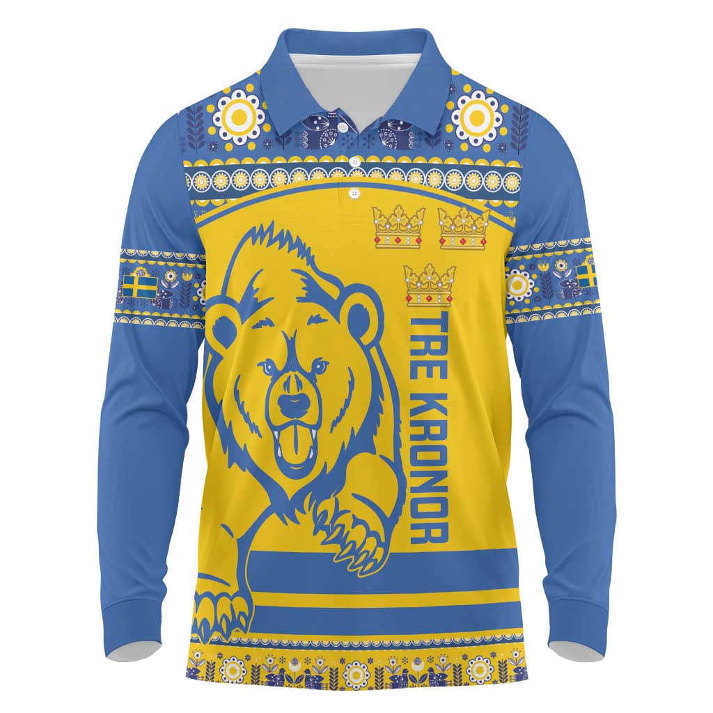 Custom Sweden Ice Hockey Long Sleeve Polo Shirt 2025 Go Champions Tre Kronor