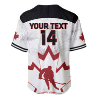 White hockey baseball jersey back with red Canada pattern, YOUR TEXT and 14