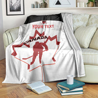 Custom Canada hockey blanket with red maple leaf and hockey player, white and black