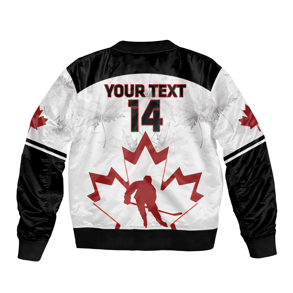 White and black bomber jacket back with YOUR TEXT 14 graphic and full-zip