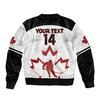 White and black bomber jacket back with YOUR TEXT 14 graphic and full-zip
