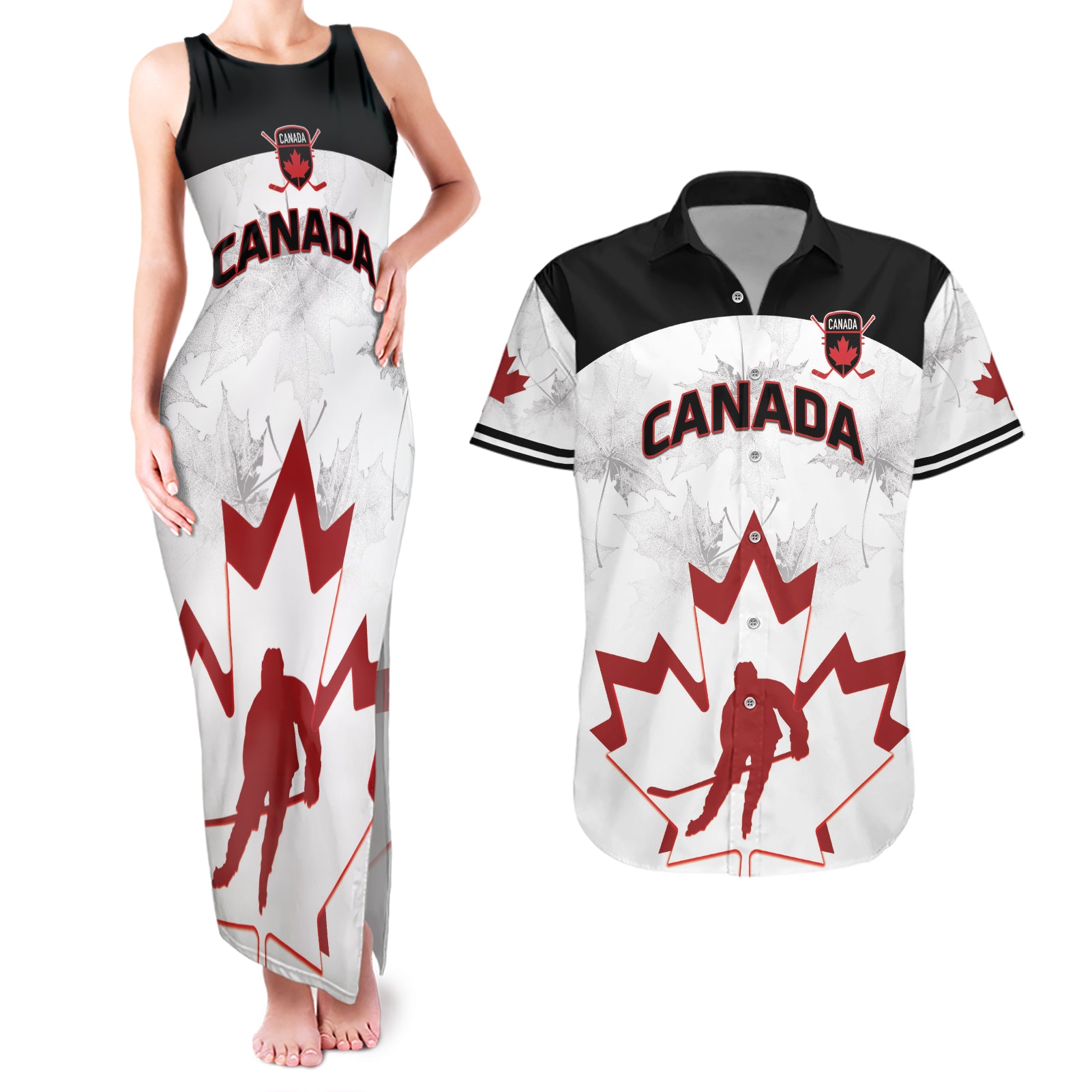 Custom Canada Hockey Couples Matching Tank Maxi Dress and Hawaiian Shirt 2024 Go Maple Leaf - Wonder Print Shop