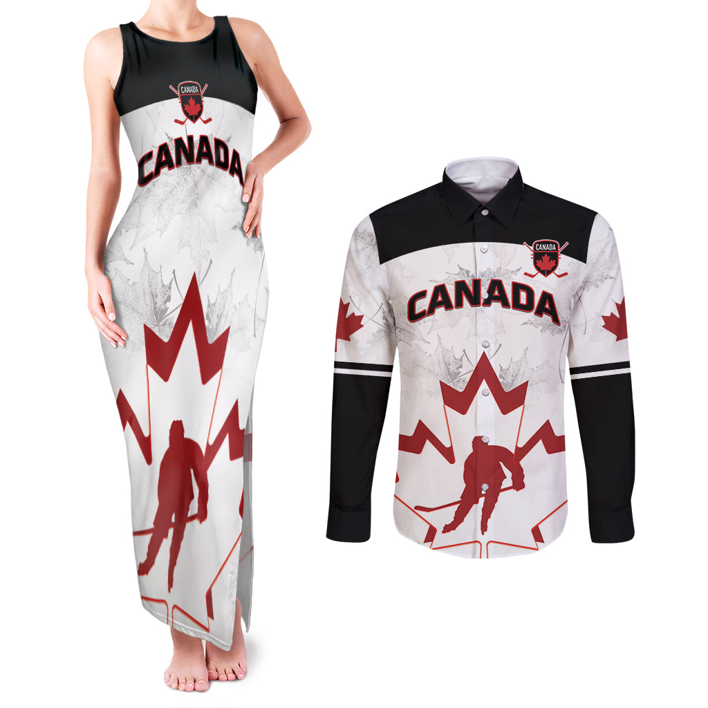 Custom Canada Hockey Couples Matching Tank Maxi Dress and Long Sleeve Button Shirt 2024 Go Maple Leaf - Wonder Print Shop