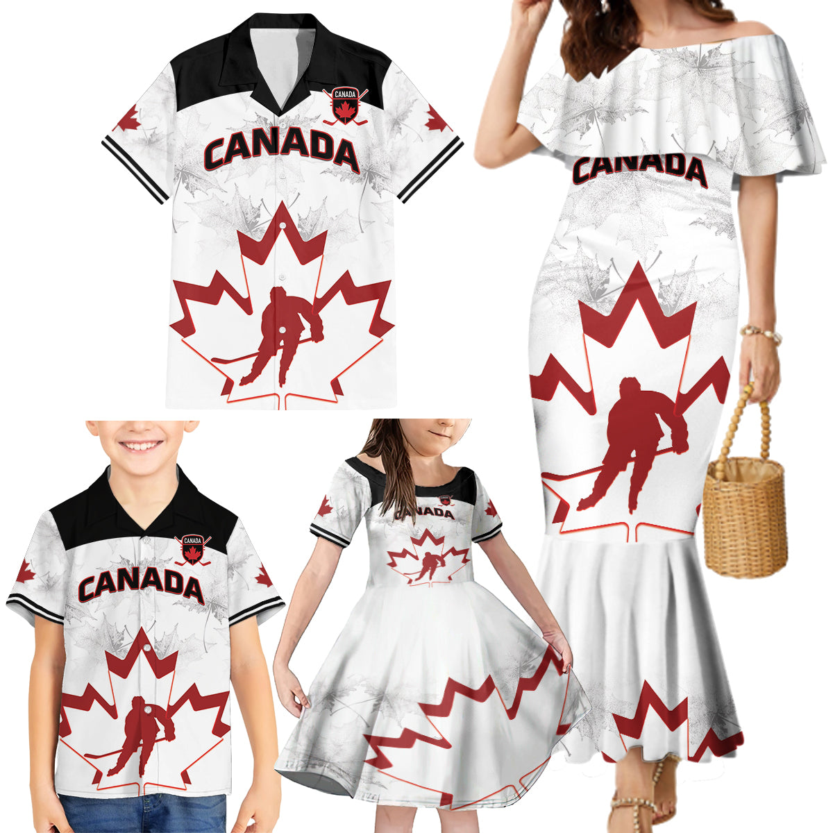 Custom Canada Hockey Family Matching Mermaid Dress and Hawaiian Shirt 2024 Go Maple Leaf - Wonder Print Shop