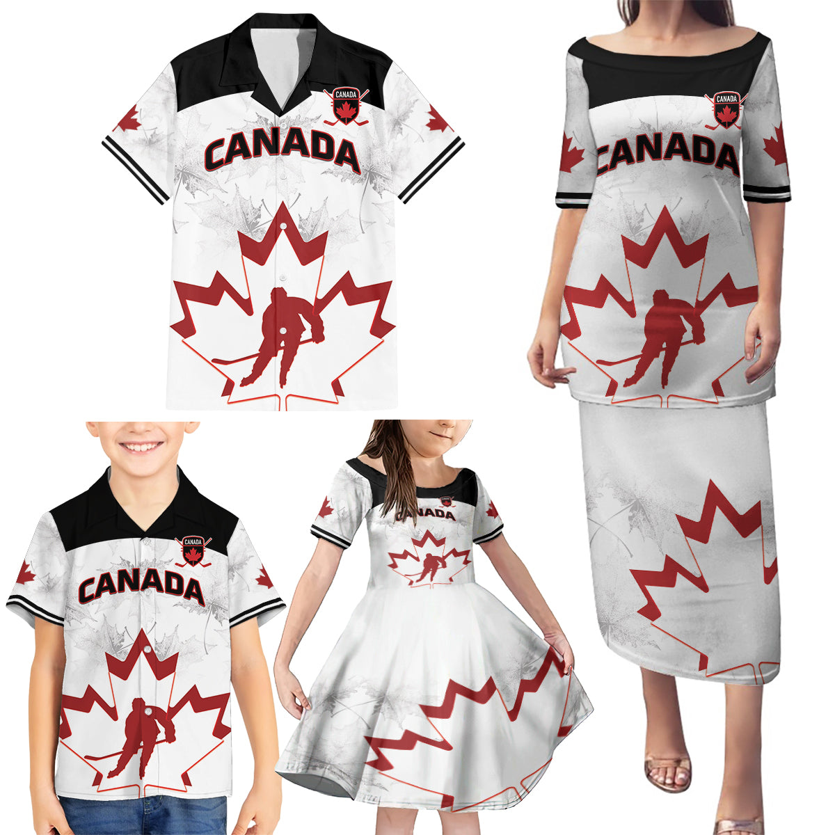 Custom Canada Hockey Family Matching Puletasi and Hawaiian Shirt 2024 Go Maple Leaf - Wonder Print Shop