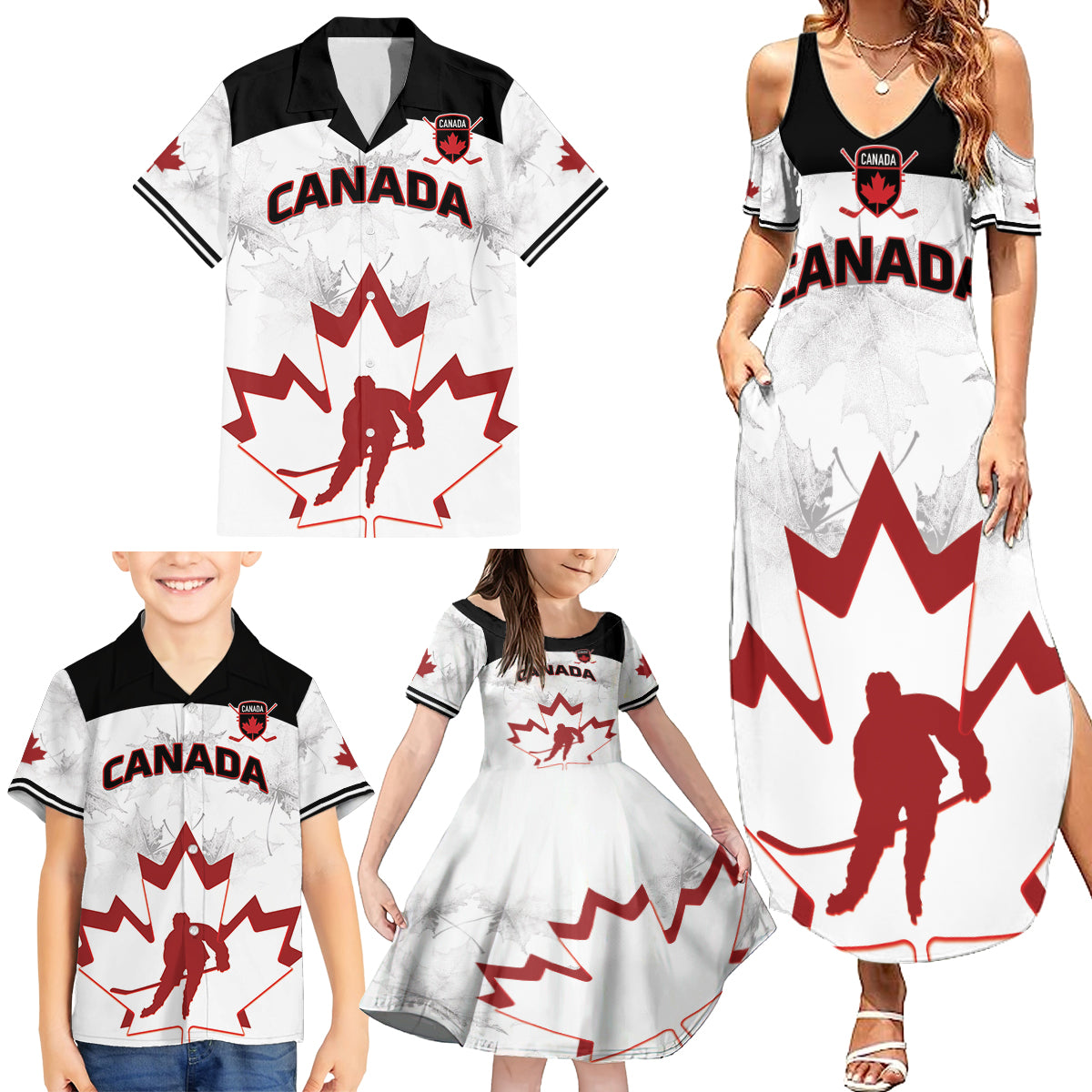 Custom Canada Hockey Family Matching Summer Maxi Dress and Hawaiian Shirt 2024 Go Maple Leaf - Wonder Print Shop