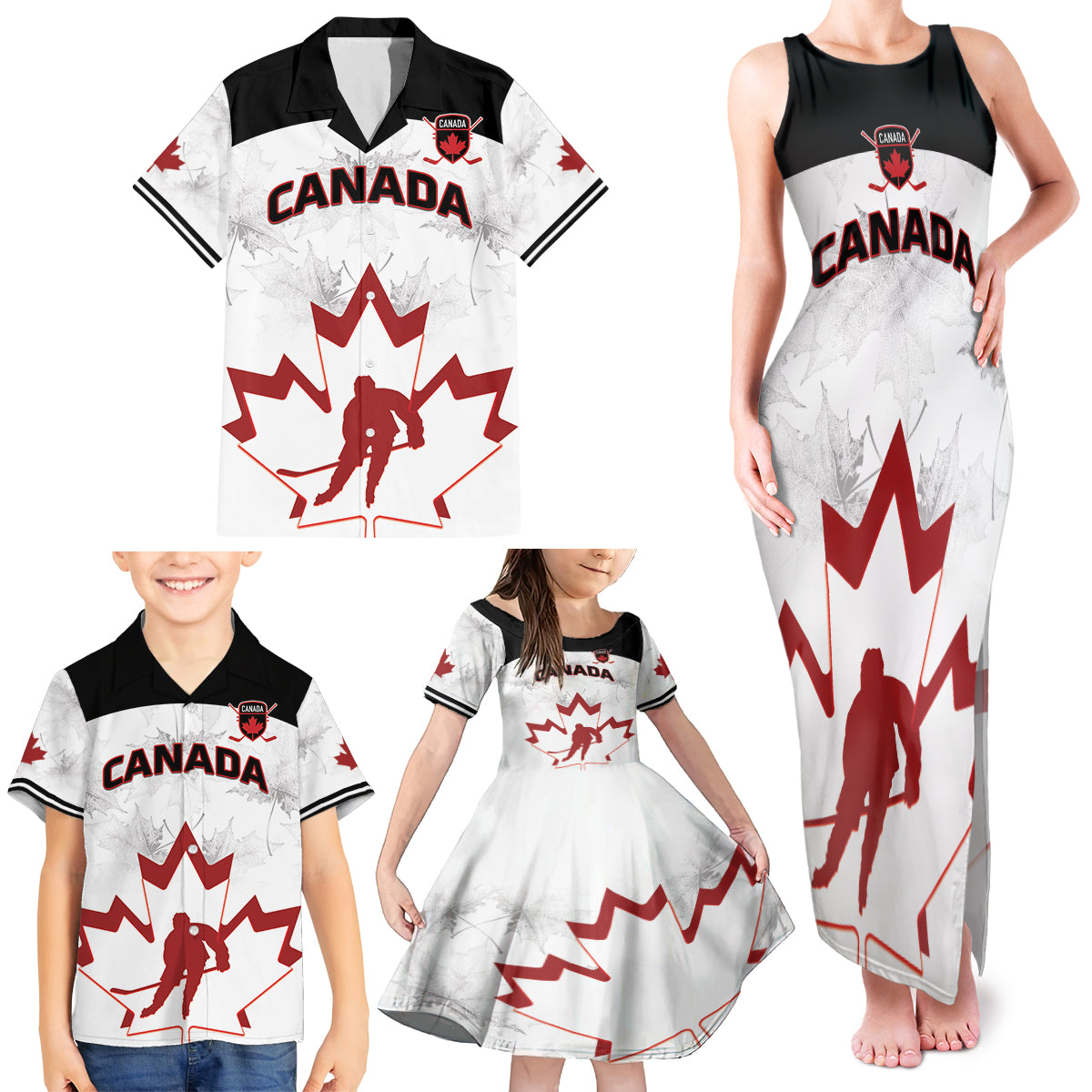 Custom Canada Hockey Family Matching Tank Maxi Dress and Hawaiian Shirt 2024 Go Maple Leaf - Wonder Print Shop