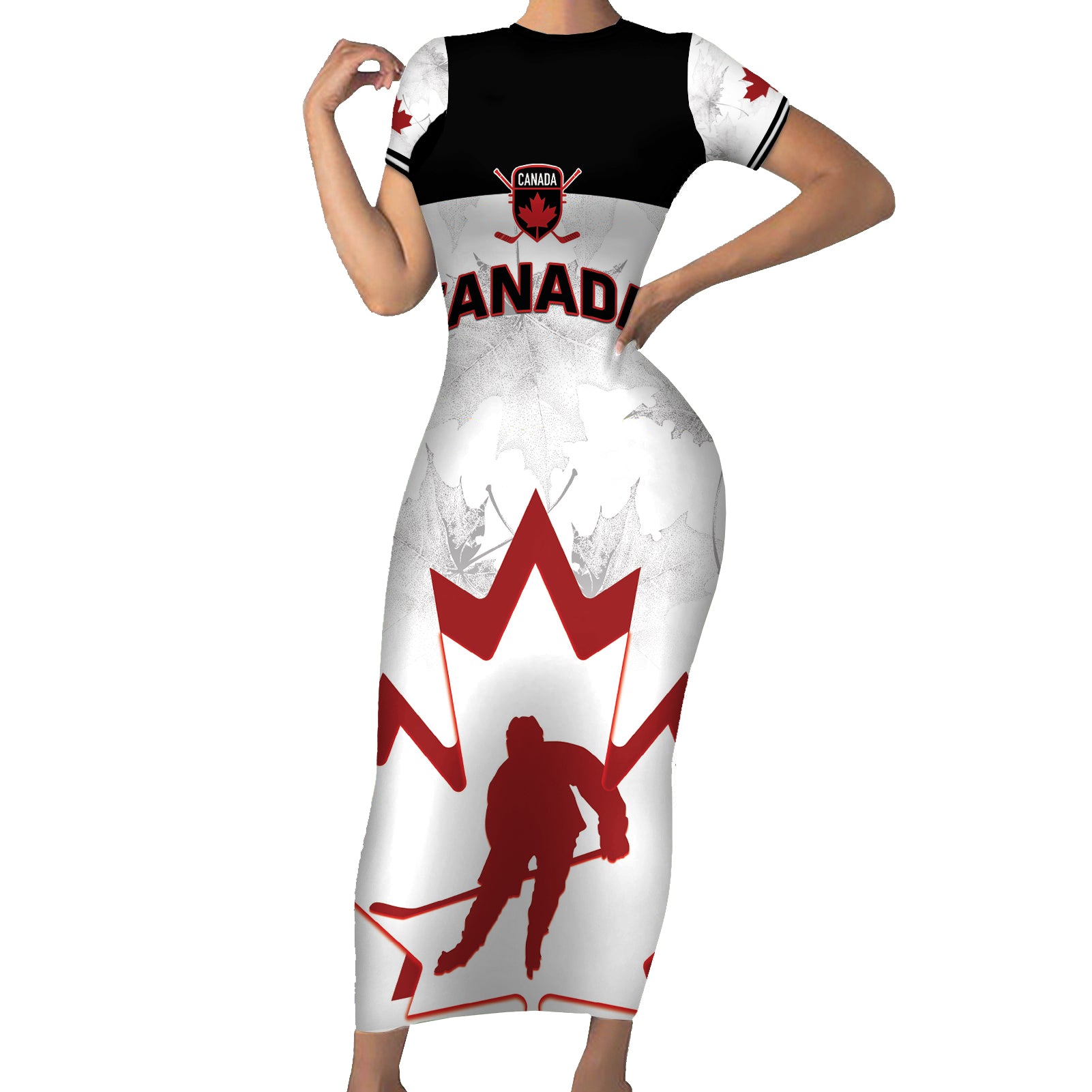 Custom Canada Hockey Short Sleeve Bodycon Dress 2024 Go Maple Leaf