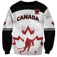 Canada hockey sweatshirt in black/white/red with CANADA logo, maple leaf and goalie graphic