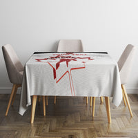 Custom Canada hockey tablecloth, white with centered red maple leaf and hockey graphic