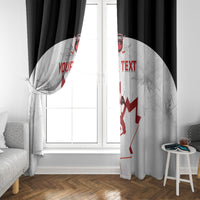 Canada hockey curtain panel with red maple leaf design and YOUR TEXT on white