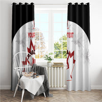 Canada hockey window curtain with red maple leaf and YOUR TEXT on white fabric