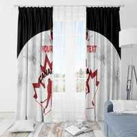 Canada hockey curtain with red maple leaf, player silhouettes, and YOUR TEXT on white