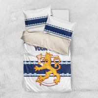 Hockey bedding set bundle: white duvet with blue stripes, lion print, and matching pillowcases.