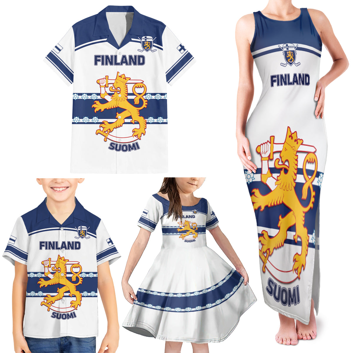 Custom Finland Hockey Family Matching Tank Maxi Dress and Hawaiian Shirt 2024 Go Suomi - Wonder Print Shop