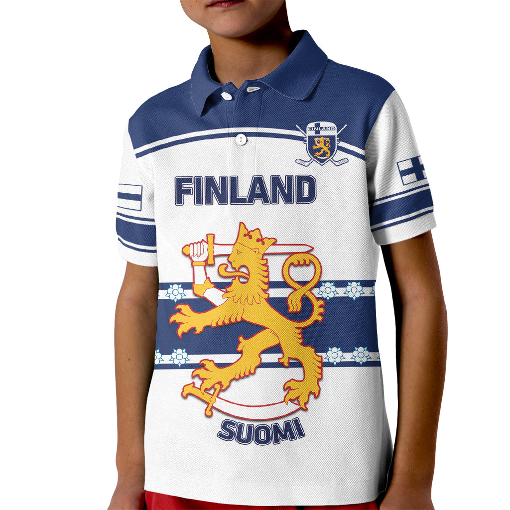 Custom Finland Hockey Kid Polo Shirt 2024 Go Suomi - Wonder Print Shop