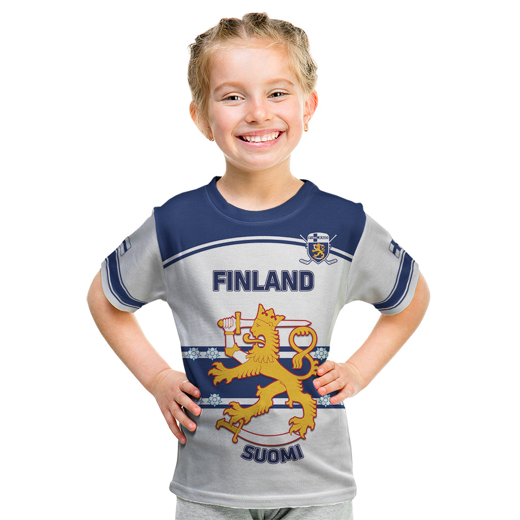 Custom Finland Hockey Kid T Shirt 2024 Go Suomi - Wonder Print Shop