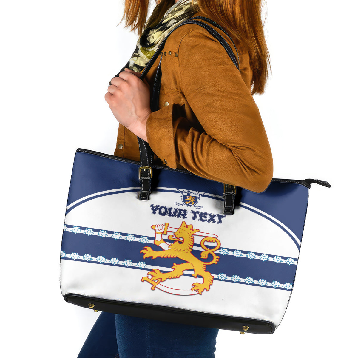 Custom Finland Hockey Leather Tote Bag 2024 Go Suomi - Wonder Print Shop