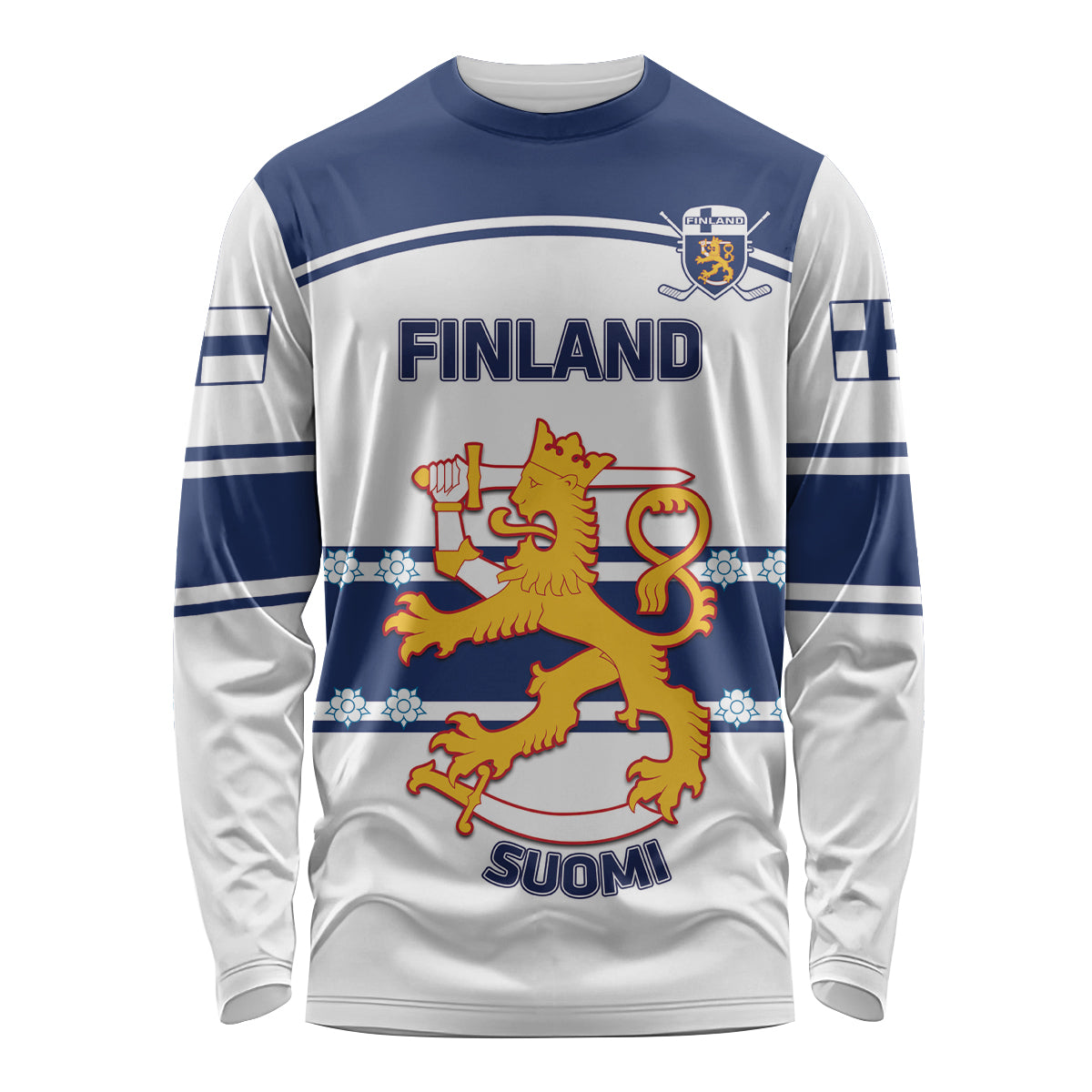 Custom Finland Hockey Long Sleeve Shirt 2024 Go Suomi - Wonder Print Shop