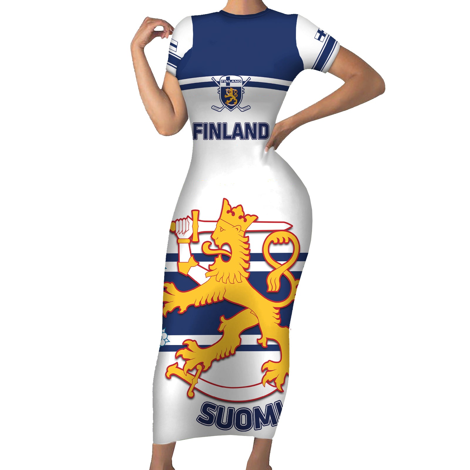 Custom Finland Hockey Short Sleeve Bodycon Dress 2024 Go Suomi