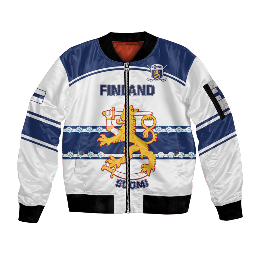 Custom Finland Hockey Sleeve Zip Bomber Jacket 2024 Go Suomi