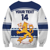 Unisex hockey sweatshirt in blue and gray with Your Text 14 and crest graphic