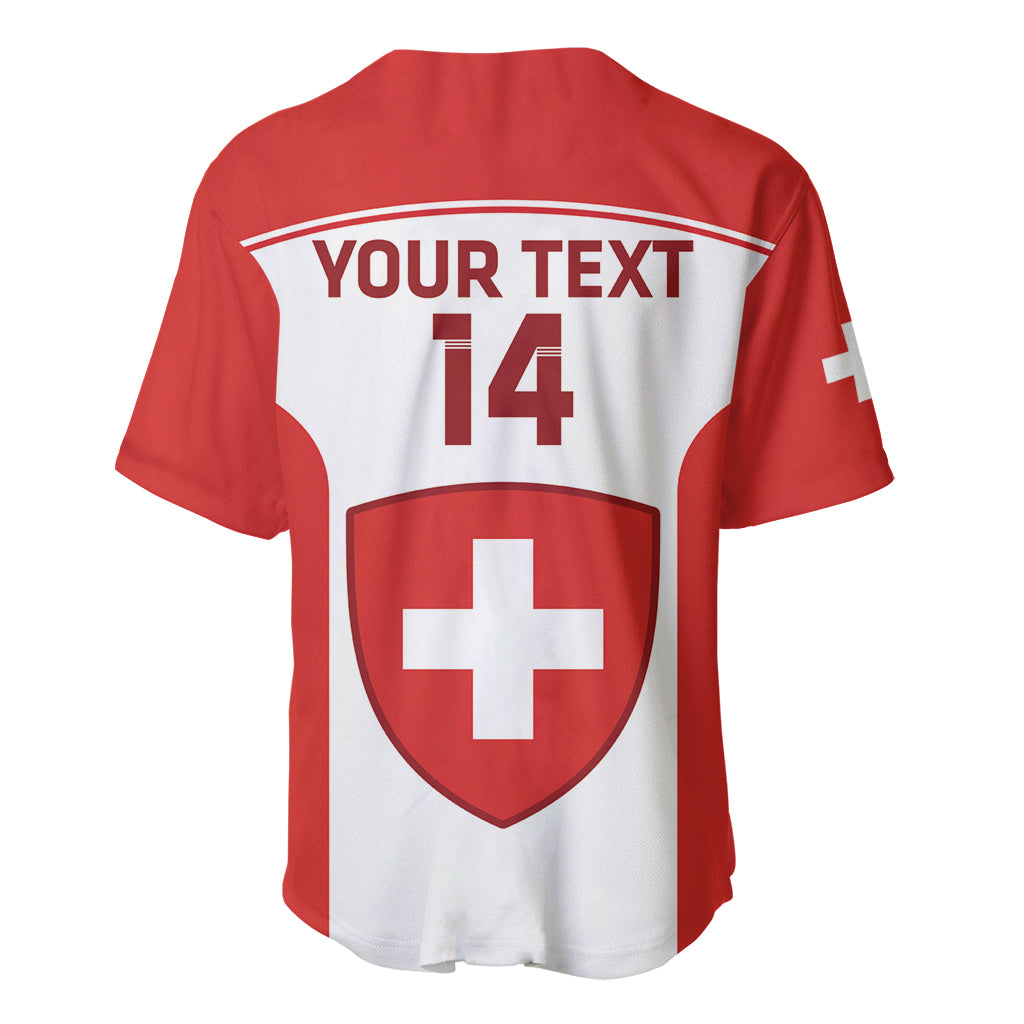 Red and white hockey baseball jersey, back view with custom text and number 14, crest
