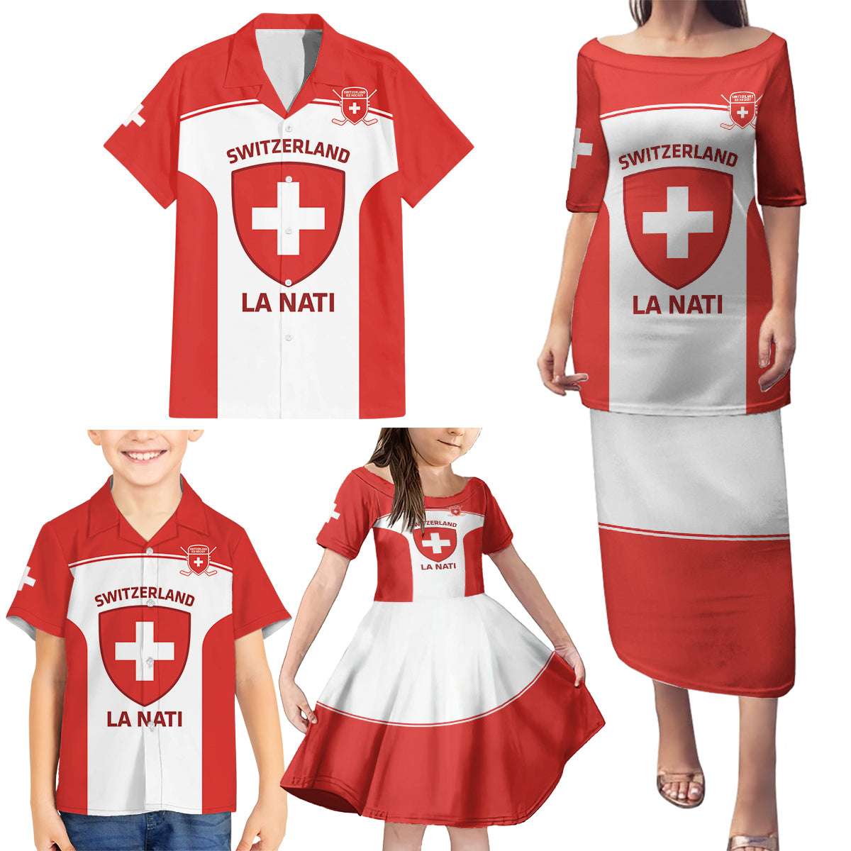 Custom Switzerland Hockey Family Matching Puletasi and Hawaiian Shirt 2024 Go La Nati - Wonder Print Shop