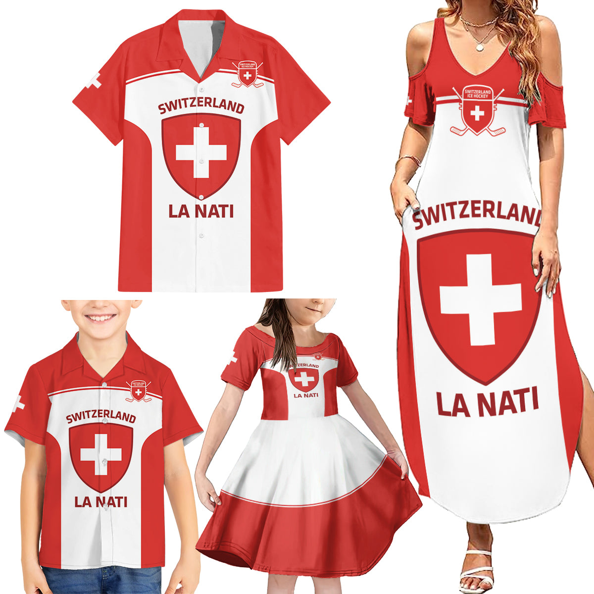 Custom Switzerland Hockey Family Matching Summer Maxi Dress and Hawaiian Shirt 2024 Go La Nati - Wonder Print Shop