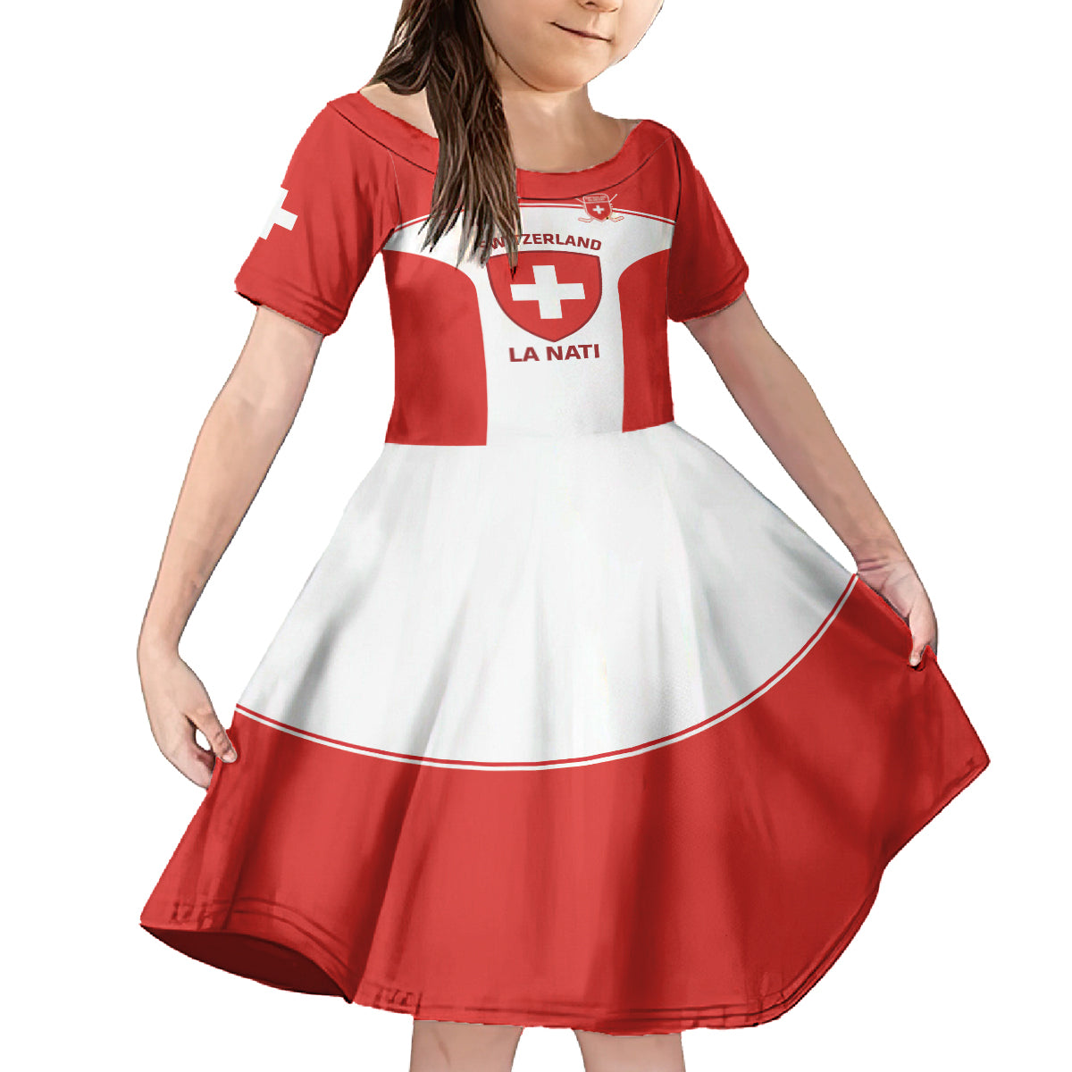 Custom Switzerland Hockey Kid Short Sleeve Dress 2024 Go La Nati - Wonder Print Shop