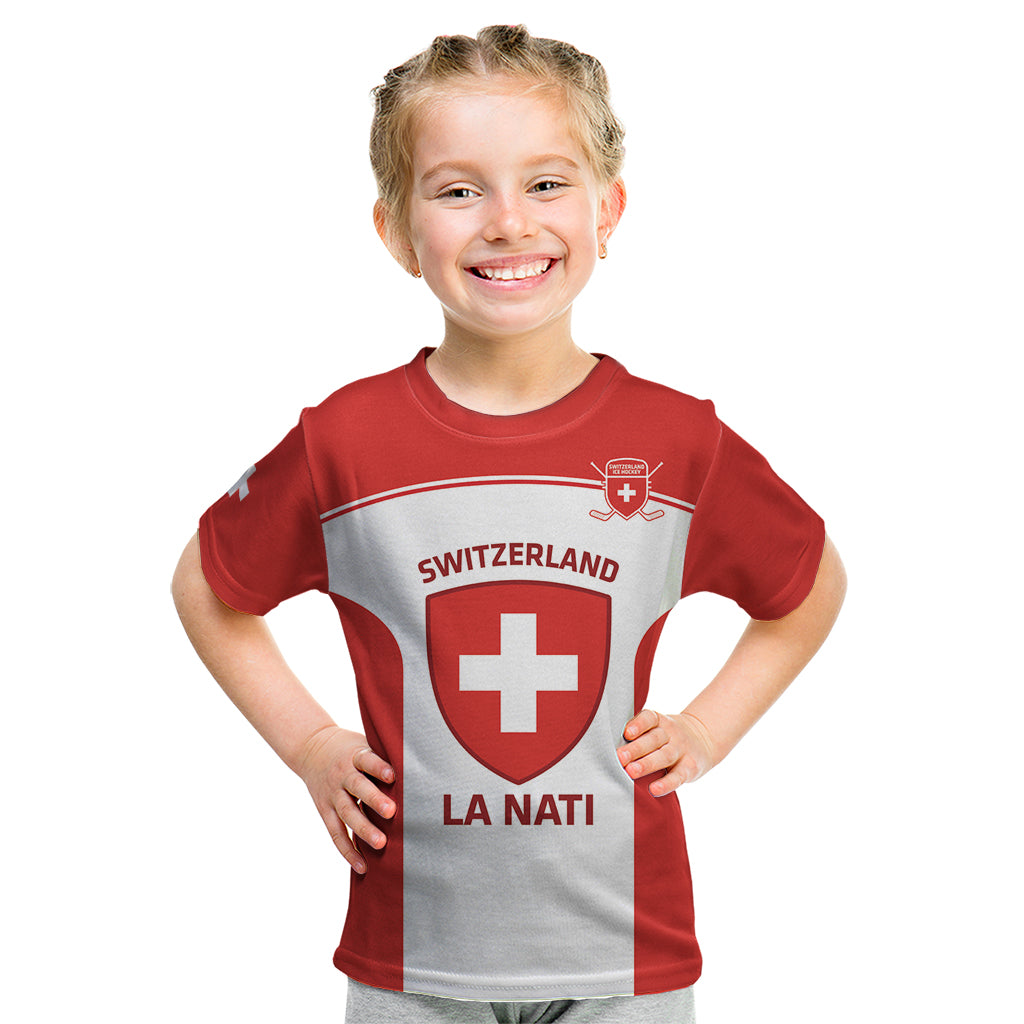 Custom Switzerland Hockey Kid T Shirt 2024 Go La Nati - Wonder Print Shop