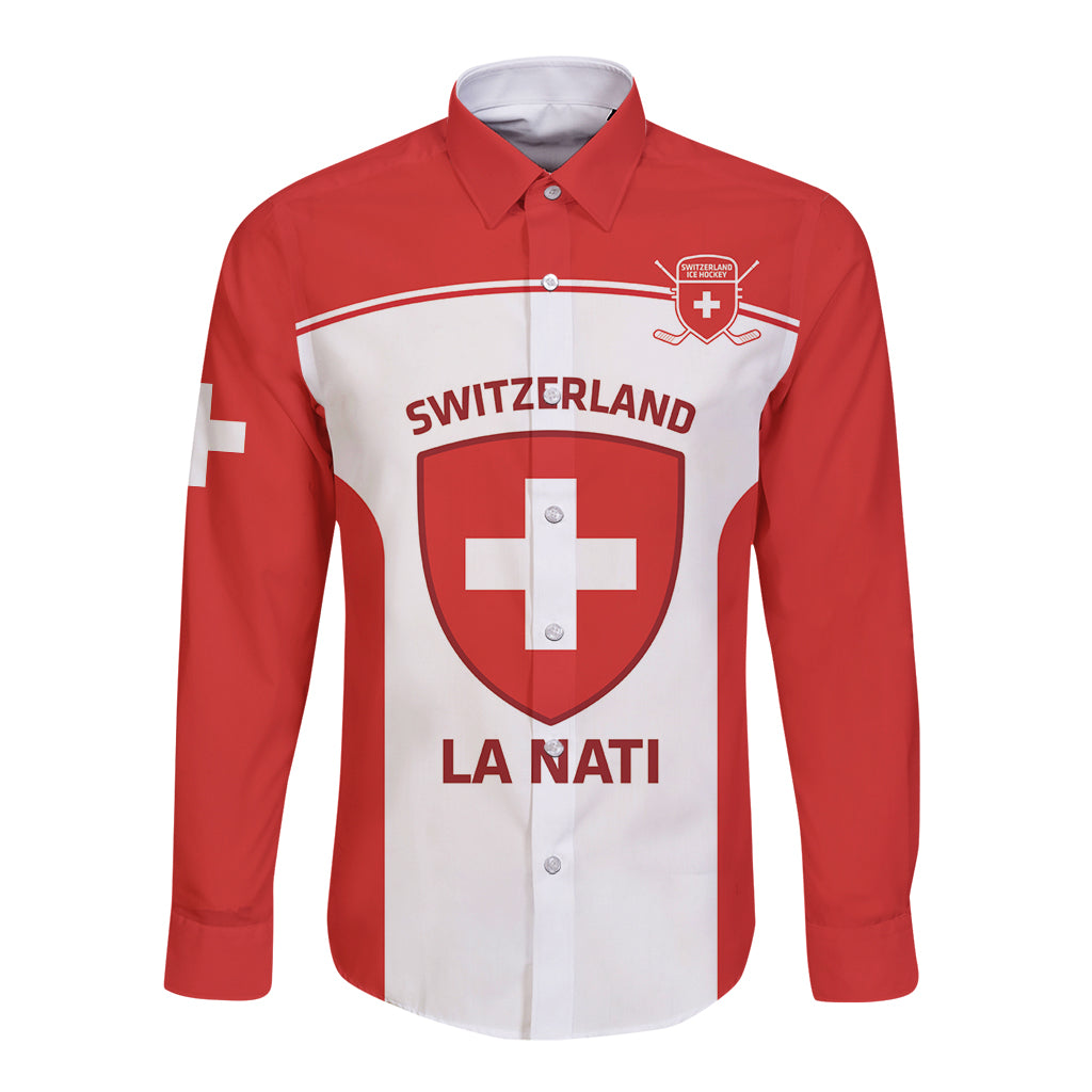 Custom Switzerland Hockey Long Sleeve Button Shirt 2024 Go La Nati - Wonder Print Shop