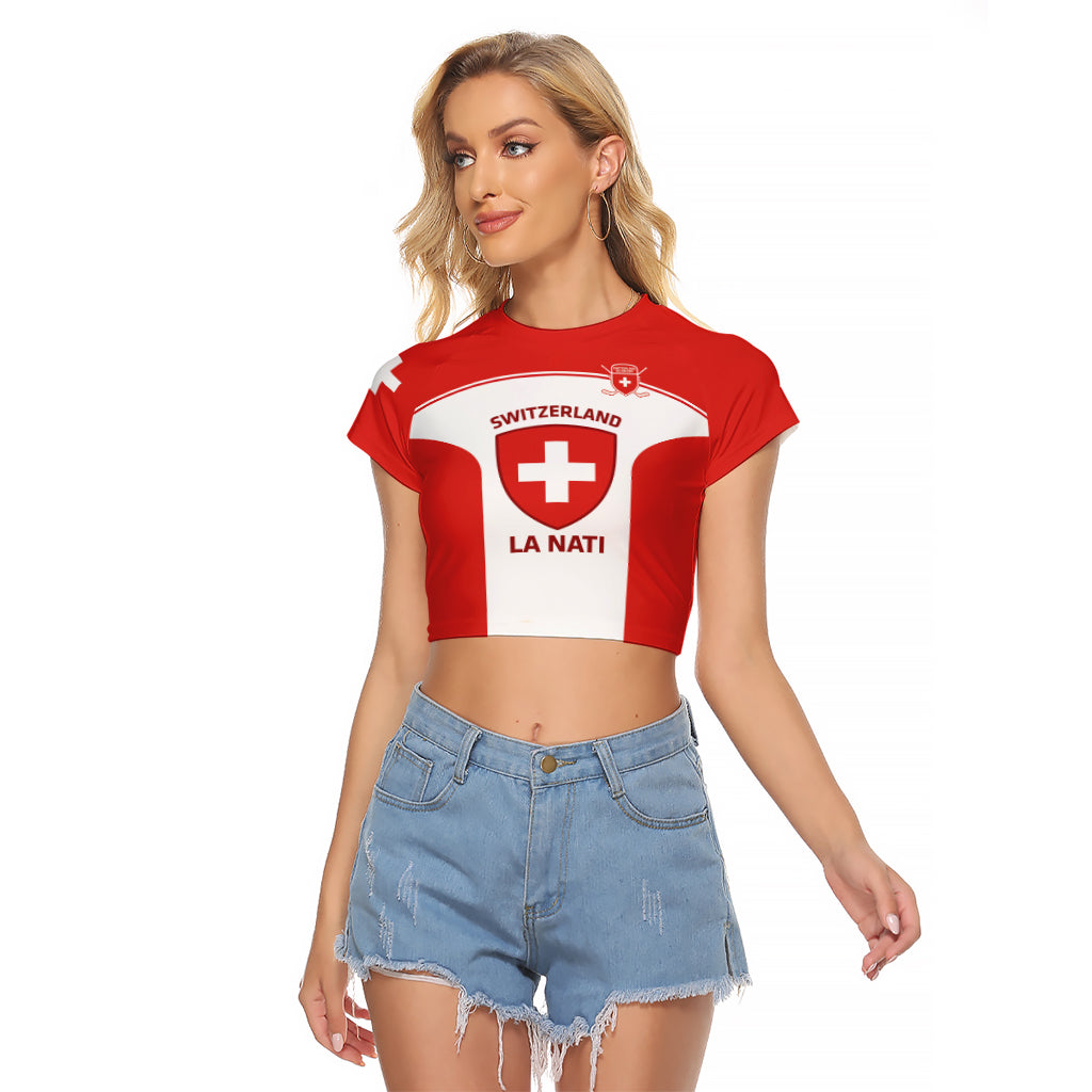 Custom Switzerland Hockey Raglan Cropped T Shirt 2024 Go La Nati