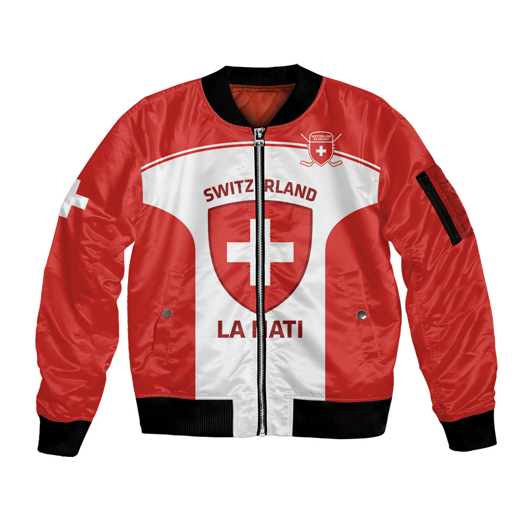 Custom Switzerland Hockey Sleeve Zip Bomber Jacket 2024 Go La Nati