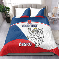 Custom Czech Republic hockey bedding set with blue, white, and red flag design, lion crest