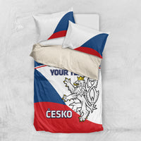 Hockey bedding set with red, white, and blue Czech flag design, lion crest, two pillows