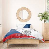 Hockey bedding set with Czech lion crest and “YOUR TEXT”, red white blue flag colors